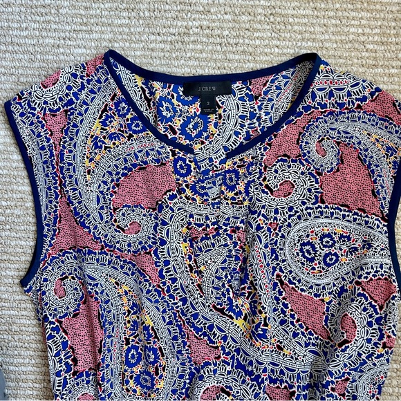 J. Crew Paisley 100% Silk‎ Smocked Waist Women’s Sleeveless Mini Dress Size 2 - Picture 8 of 9